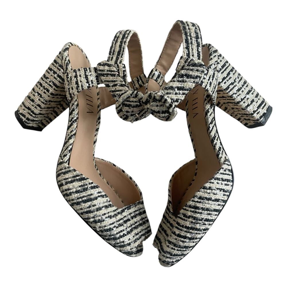 Anthropologie Billy Ella Metallic Boucle Knot Block Heels